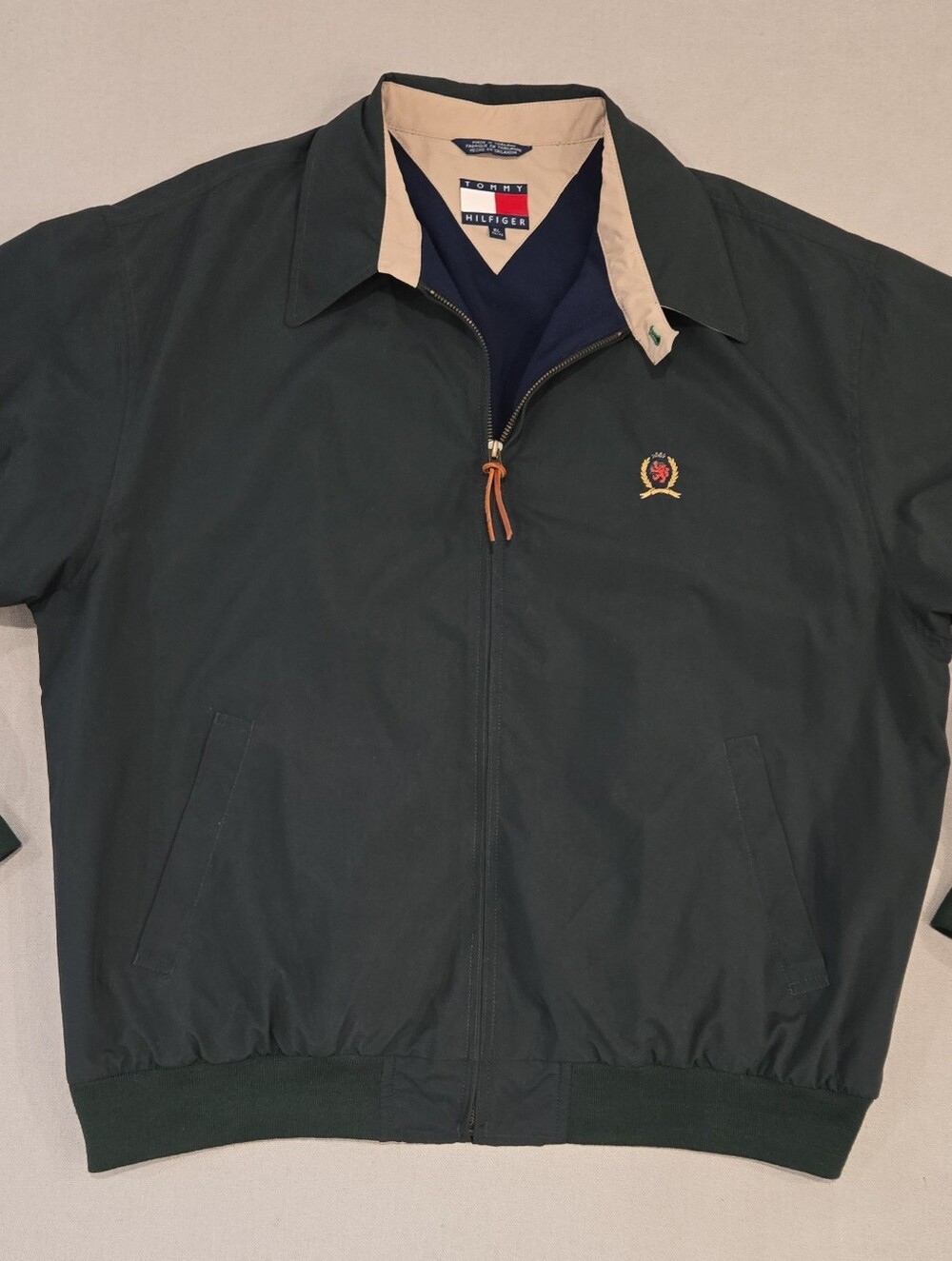 Vintage Tommy Hilfiger Harrington Jacket Hilfiger Crest Mens Green Flc Lined XL